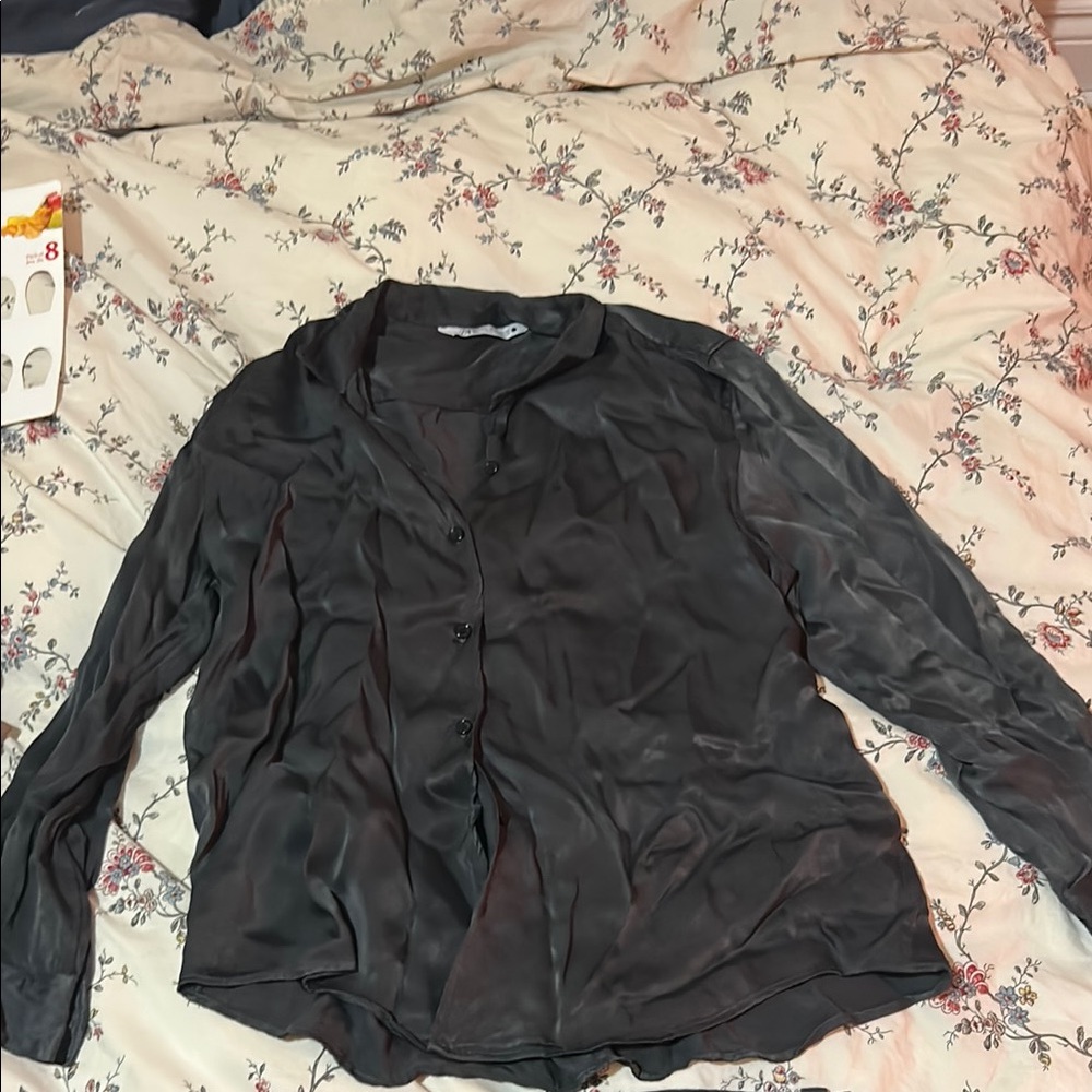 Zara Black Long Sleeve Relaxed Blouse